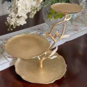 Plateau de service à pâtisserie décoratif à 2 niveaux en acier inoxydable finition or de qualité supérieure avec poignée pour les fêtes et les événements à la maison - Product Image 6