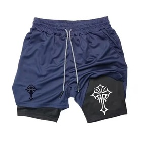 กางเกงขาสั้นวิ่งออกกำลังกายแบบ2 in 1สำหรับผู้ชายกางเกงขาสั้นสำหรับเล่นกีฬาออกกำลังกายในยิมพร้อมกระเป๋าใส่โทรศัพท์ - Product Image 1