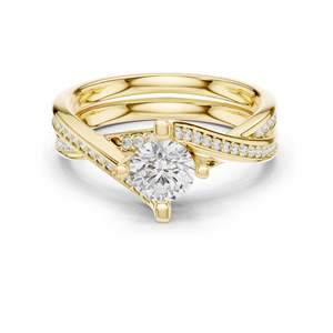 Bague pour femme avec diamant de laboratoire rond brillant de 0,936 CT, accent pavé, clarté VVS-VS EF, or 18 carats, 14 carats, 10 carats et argent 925 - Product Image 3
