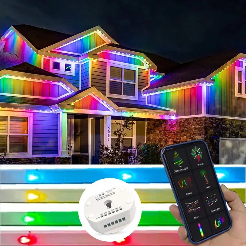 Akıllı Led noel ev ışıkları 30mm Rgbw piksel kalıcı dize Led dış ışıklar ev noel 30mm Rgbw noktası ışıkları