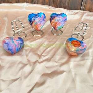 Ocean Waves Heart Unique Metal Cremación Urna Juego de 4 Estuche de terciopelo para cenizas Cementerio Suministros funerarios para entierro de mascotas - Product Image 3