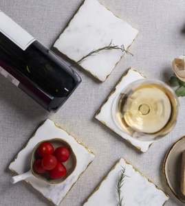 Set of 4 White <b>Marble</b> <b>Coasters</b> Artisan Craft with Gold Foiling Square Design Mats & Pads - Product Image 2