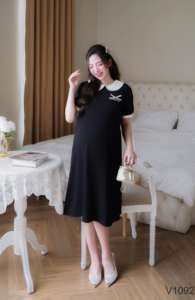 Robe de maternité anti-rétrécissement de haute qualité utilisation d'été V1092 Vietnam à manches courtes absorbant la sueur doux confortable tissu ODM - Product Image 3