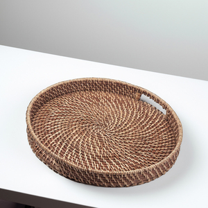 Bandejas redondas de bambú respetuosas con el medio ambiente de Vietnam, bandeja para servir hecha a mano con patrón de ratán rústico para interiores de hoteles-SR2063 - Product Image 2