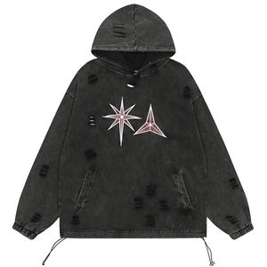 เสื้อฮู้ดแบบสวมหัวผ้าซักกรดของผู้ชายผ้าฝ้าย100% กำหนดโลโก้ได้เองขนาดใหญ่พิเศษย้อมล้วน - Product Image 1