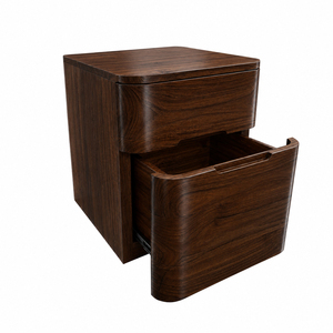 Table de chevet élégante en teck massif, design moderne et courbé, finition brun foncé, 2 tiroirs, pour chambre à coucher, hôtel - Product Image 1