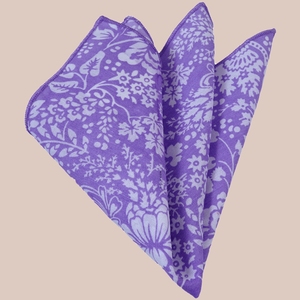 Exve Exclusive Purple Lilac White Floral Print Pocket Square From Turkey - Product Image 1