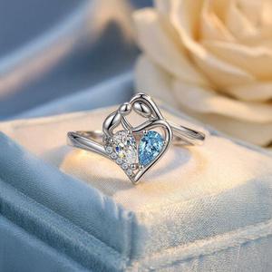 Jeulia Custom Mother-Child Heart <b>Ring</b> with Gold Plated Stainless Steel and Birthstone Engraving - Product Image 6