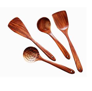 3PCS SET Espátula Cuchara Set Haya Natural Acacia Mango madera Utensilios de cocina Set Hecho EN LA India - Product Image 4