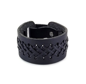 Moda de moda trenzada Biker Cuff Strap Punk cinturón ancho brazalete pulsera ajustable pulsera de cuero genuino para Mujeres Hombres - Product Image 3