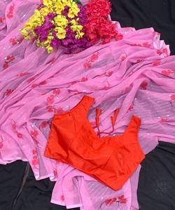 Designer Party Wear Nouvelle Arrivée Festival Wear Filles Porter Blanc Couleur Sari Georgette Tissu Indien Femmes Adultes Inde & Pakistan Vêtement - Product Image 1