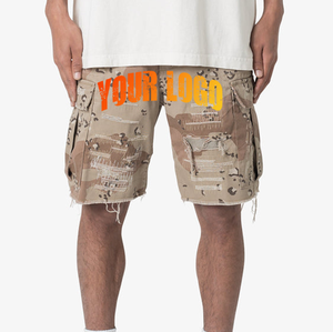 Vente en gros de shorts décontractés en coton pour hommes avec ceinture élastique confortable shorts cargo d'été de camouflage avec deux poches cargo latérales - Product Image 2