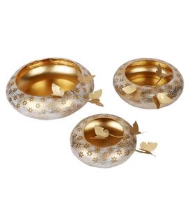 Ensemble de 3 bougeoirs Urli en métal de haute qualité Urli Diya Diwali et autres bougeoirs lanternes pour la décoration intérieure - Product Image 2