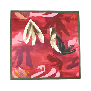 Sciarpe Eleganti Rosse di Marca con Stampa Personalizzata, Sciarpa in <span class=keywords><strong>Seta</strong></span> Floreale da Donna con Logo - Product Image 2