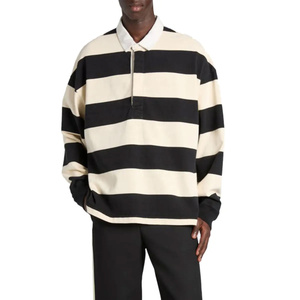 Vêtements de rue décontractés, chemises pour hommes avec logo brodé personnalisé, chemises en tricot surdimensionnées à rayures, polo de rugby à manches longues, polos pour hommes 2026 - Product Image 2