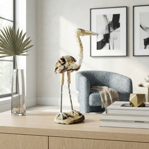 Handcrafted <b>wooden</b> bird malon sculpture <b>rustic</b> teak bamboo root animal statue flamingo heron table floor accent decoration setup - Product Image 2