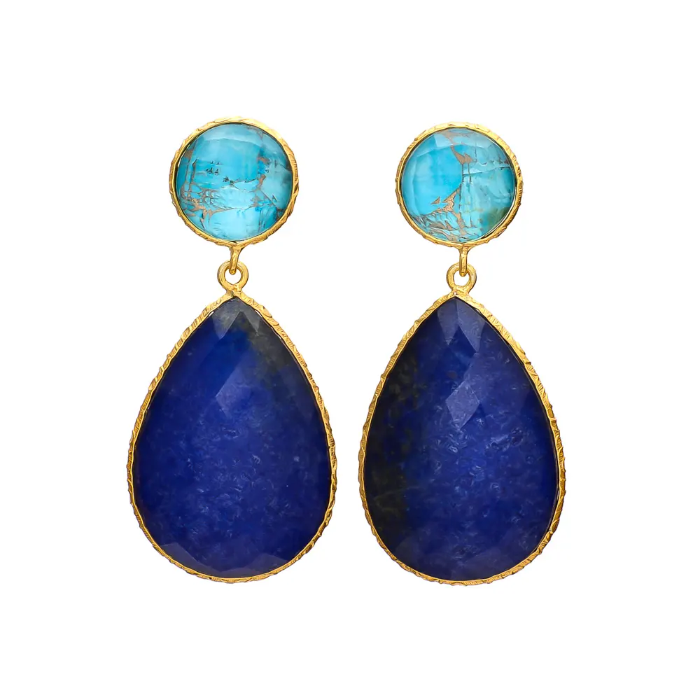 Anting-anting kuningan berlapis emas batu permata pir dan bentuk bulat batu permata batu permata permata permata permata permata permata permata permata permata permata Doublet mutiara perhiasan kuningan keluaran baru