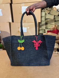 Bolso de Rafia Hecho a Mano con Borlas y Pompones, Diseño de Estrella de Mar y Hojas de Cerezo y Limón, Gran Capacidad, Listo para la Playa - Product Image 4