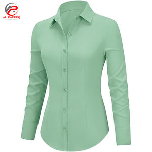 Chemises habillées respirantes pour femmes personnalisées boutons Slim Fit plaine manches longues couleur unie chemises décontractées d'été - Product Image 3