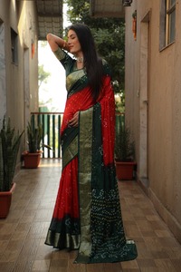 New Soft Bandhej Silk Sari with Zari Weaving Border and Pallu Beautiful Design for Women - Product Image 2