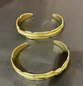 Antique Gold-Tone Feather Bangle <b>Boho</b>/Tribal/Nature-inspired Women's Anniversary Gift Shell Bohemian Jewelry - Product Image 1