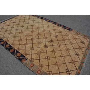 Alfombra Turca Vintage Clásica Beige Negro 5,6x9,1 pies Hecho a Mano Patchwork Lana Látex Respaldo Rectángulo Estilo Tabriz para Sala de Estar - Product Image 4