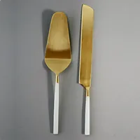 Ensemble de Spatules à Gâteau Exquises en Acier Inoxydable, 2 Pièces, Faits Main, Écologiques, avec Poignée MOB, Outil de Service à Desserts en Métal Argenté
