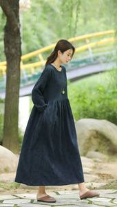 เดรสแม็กซี่พิมพ์ลายดอกไม้ชุดเดรสยาวชายหาดสไตล์โบฮีเมียนแบบลำลองคอกลมสุดหรูแขนยาว - Product Image 2