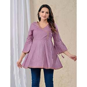 Purple Cotton Printed Angrakha <b>Top</b> <b>Indian</b> & Pakistani Clothing - Product Image 5