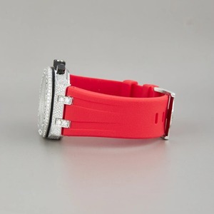 Montre de luxe en moissanite avec trois sous-cadrans chronographes, bracelet en caoutchouc rouge, cadran rond en acier inoxydable, montre de mode pour homme - Product Image 3