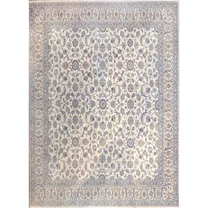 Tapis en laine et soie noué à la main Aalam, motif floral ivoire, pour salon ou chambre à coucher, modèle rectangulaire 9x12 Pae-4986 - Product Image 1