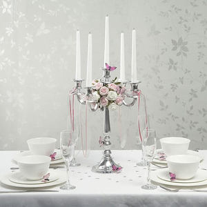 Soporte de vela de plata de 5 brazos personalizado de alta calidad, cristal de Metal de calidad, eventos de boda, decoración de mesa de fiesta, modelo de centros de mesa - Product Image 5