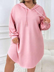 Vestido de Punto de Algodón con Capucha y Hombros Caídos para Mujer, Color Rosa, Invierno, Talla Grande, Estilo Urbano, Personalizable - Product Image 3