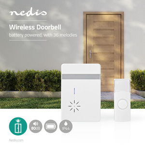 Campanello musicale wireless con 36 melodie, portata di 300 metri, IP44 (Nedis DOORB212WT) - Product Image 3