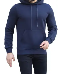 New Fashion Men Fleece Hoodie Gym Plain Tracksuit Sweatshirt Long Sleeve Printed Oversize Pullover Hoodies Navy Blue