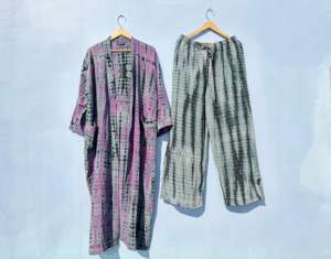 Handmade Vintage Recycled Tye Dye Silk <b>Kimono</b> with Pajama Set Indian Style Short and <b>Long</b> <b>Kimono</b> for Summer - Product Image 6