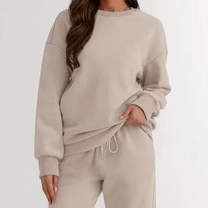 Conjunto de chándal sólido con hombros caídos de alta calidad para mujer, ropa de calle personalizada, conjunto de dos piezas para invierno, venta al por mayor por fabricante - Product Image 1