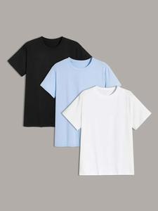 T-shirts pour hommes de couleur unie vêtements d'été porter des t-shirts à manches courtes haut mâle coupe décontractée t-shirt à col rond pour hommes - Product Image 2