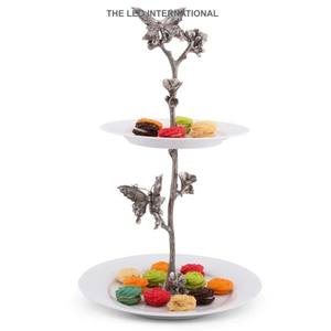 Support à gâteau en métal massif moulé, forme de feuilles de branches d'arbre, finition argent antique, décoration pour mariage, fête, événements - Product Image 5