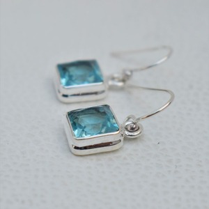 925 Solid <b>Sterling</b> <b>Silver</b> Blue Topaz Gemstone <b>Drop</b> <b>Earrings</b> for Women and Girls for Party Dangle Design Elegant Jewelry - Product Image 4