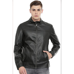 Chaqueta de Cuero Vacuno Genuino con Logotipo Personalizado 2024, Impermeable, Ecológica, para Hombre, Corte Entallado, Cuello Alto, Estilo Motero de Invierno - Product Image 1