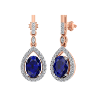 Elegantes Pendientes de Oro Sólido de 14K con Zafiro Natural y Diamante de 2 Quilates, Corte Ovalado, Blancos, de Lujo, para Mujer, Modernos, OEM, ODM, Joyería Fina