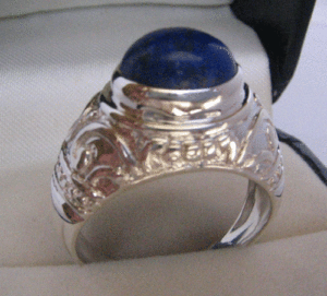 <b>Vintage</b> Sterling Silver Men's <b>Ring</b> Geometric Pattern with Rhodium Plating 18K Real <b>Gold</b> Oval Cut Lapis Gemstone Jewelry - Product Image 1
