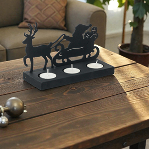 Porte-bougie en métal noir en forme de traîneau du Père Noël avec motif de rennes, décoration de table pour 3 bougies, décoration de Noël - Product Image 5