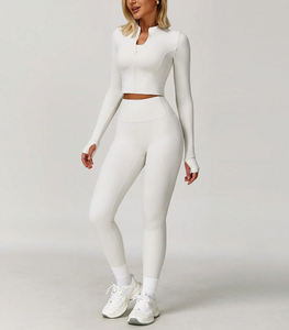 Ensemble soutien-gorge et leggings veste à glissière sans couture pour femmes vêtements de fitness de yoga à haute élasticité ensemble d'entraînement de vêtements de sport 3 pièces - Product Image 2