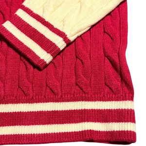 Cardigan rouge et crème de la sororité Delta Sigma Theta, brodé sur mesure, tricoté à la française avec des rayures crème, vêtement pull cardigan. - Product Image 4