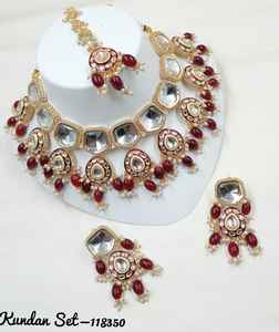 FANCY ANTIQUE TRADITIONAL MOTIPEARL & MINAKARI <b>GOLD</b> TONE KUNDAN PEARL CHOKER NECKLACE EARRINGS <b>SET</b> WITH MANGTIKKA WOMEN and GIRL - Product Image 3