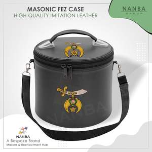 Étui pour fez Shriner brodé à la machine, boîte de rangement de luxe pour fez maçonnique avec sangle, simili cuir noir - Product Image 2