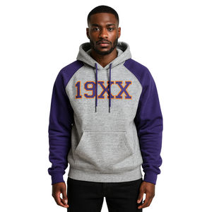 เสื้อฮู้ดผู้ชายฤดูหนาวผ้าฝ้าย100% สีเทามีฮู้ดสำหรับแขน Raglan Chenille ปักโลโก้พิมพ์ดิจิตอล19XX - Product Image 1