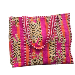 Sac fourre-tout à bandoulière matelassé à rayures de tigre 100% coton, fait à la main, design à la main, sac de shopping, accessoires de mode - Product Image 1